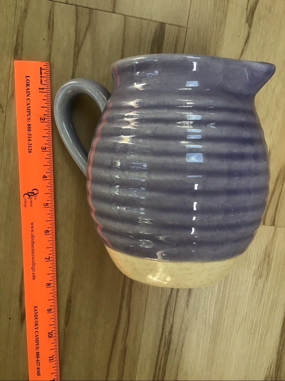 Lavender Lilac Purple Dragonfly Ribbed Speckled‎ Bottom Stoneware  Pitcher Vase - Picture 8 of 8